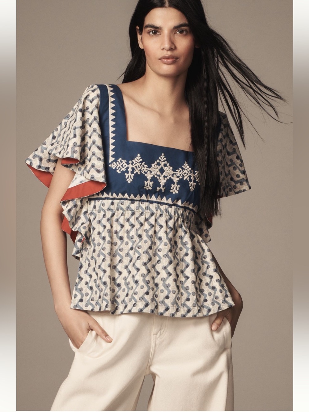 NWT Plenty by Tracy Reese Easy Square-Neck Peasant Blouse, M